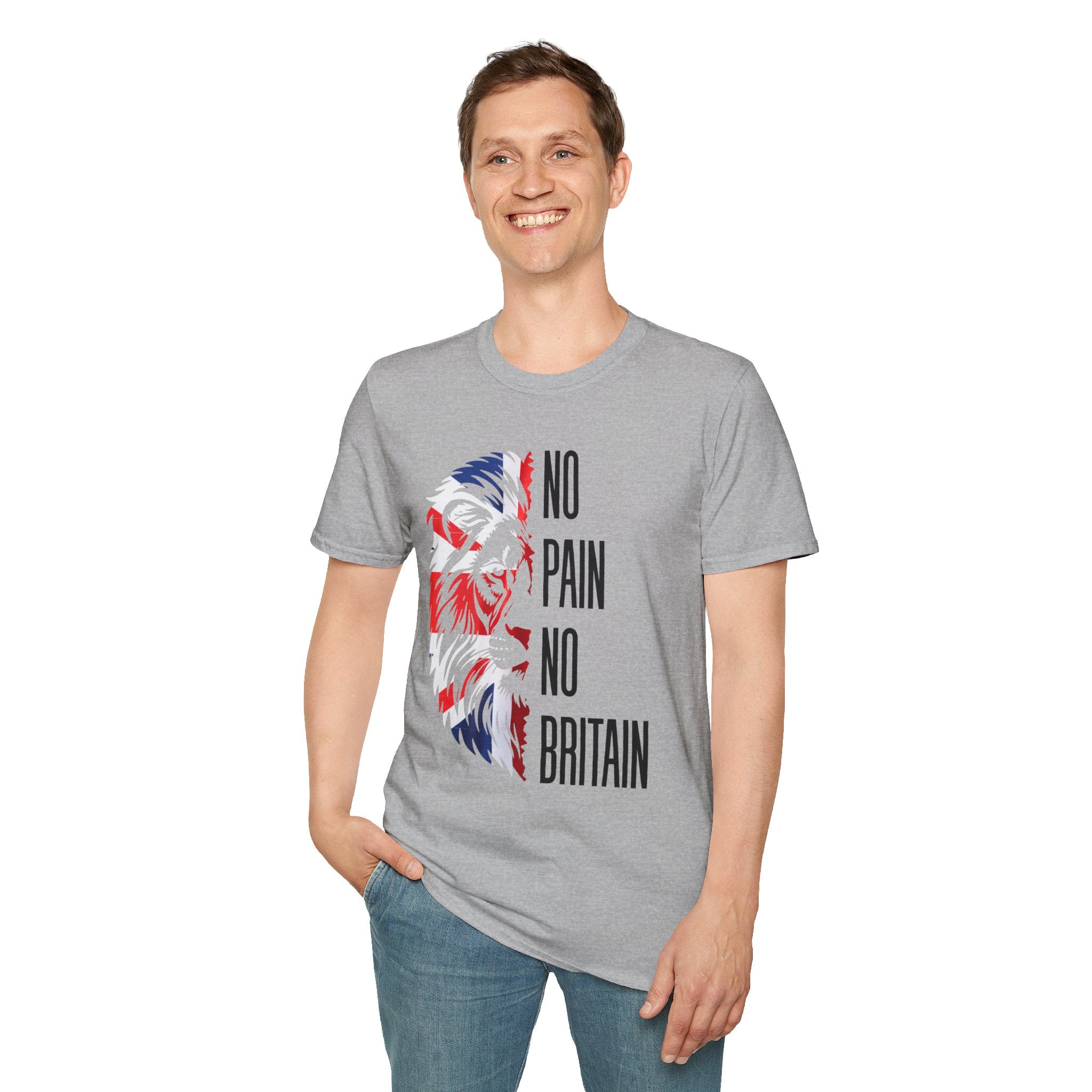 T-Shirt — "No Pain No Britain" Patriotic Lion Graphic