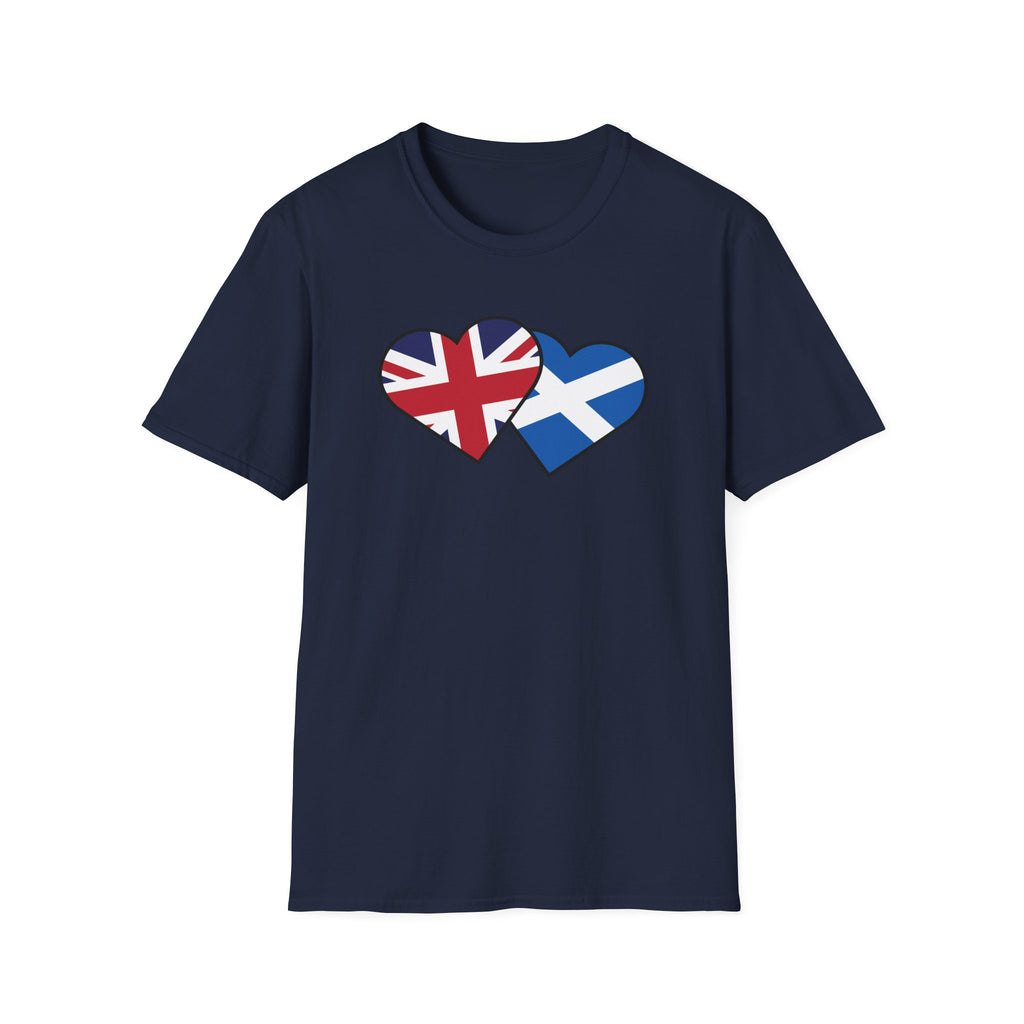 Union Jack & Scottish Flag Heart T-Shirt — British Patriotic Tee