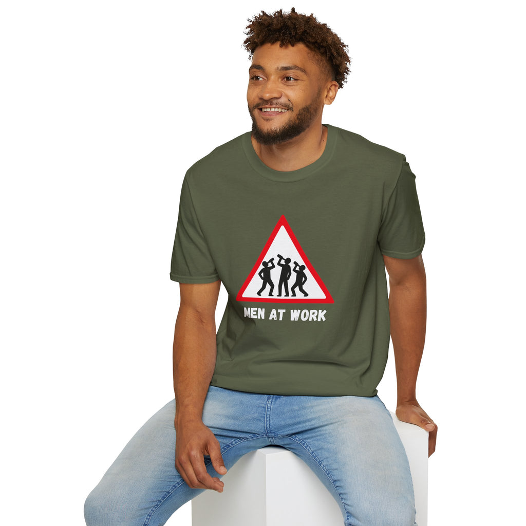 Men at Work Triangle Sign T-Shirt — Funny Beer Drinking Crew Tee - Our Colours