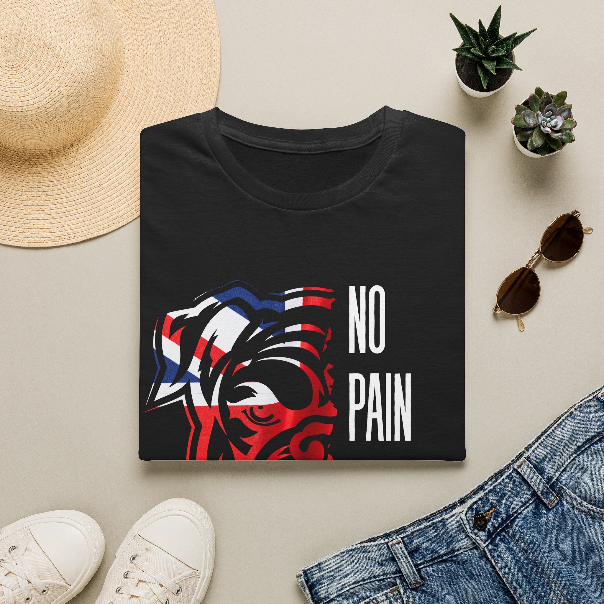 T-Shirt — 'No Pain No Britain' British Flag Bulldog Graphic