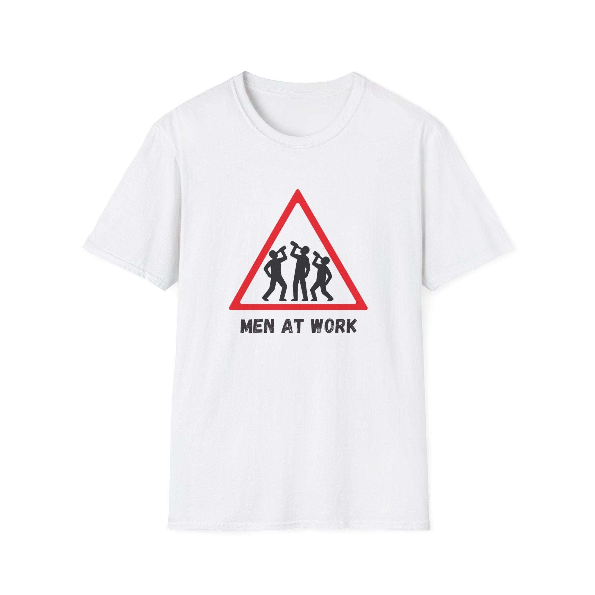 Men at Work Triangle Sign T-Shirt — Funny Beer Drinking Crew Tee