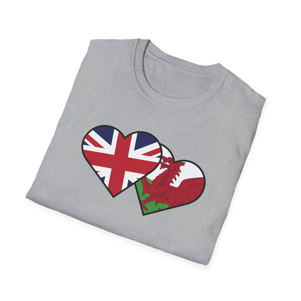 Union Jack & Welsh Flag Heart T-Shirt — British Patriotic Tee