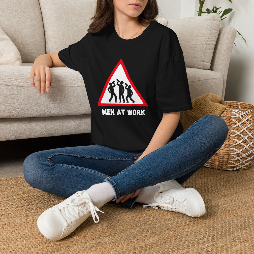 Men at Work Triangle Sign T-Shirt — Funny Beer Drinking Crew Tee - Our Colours
