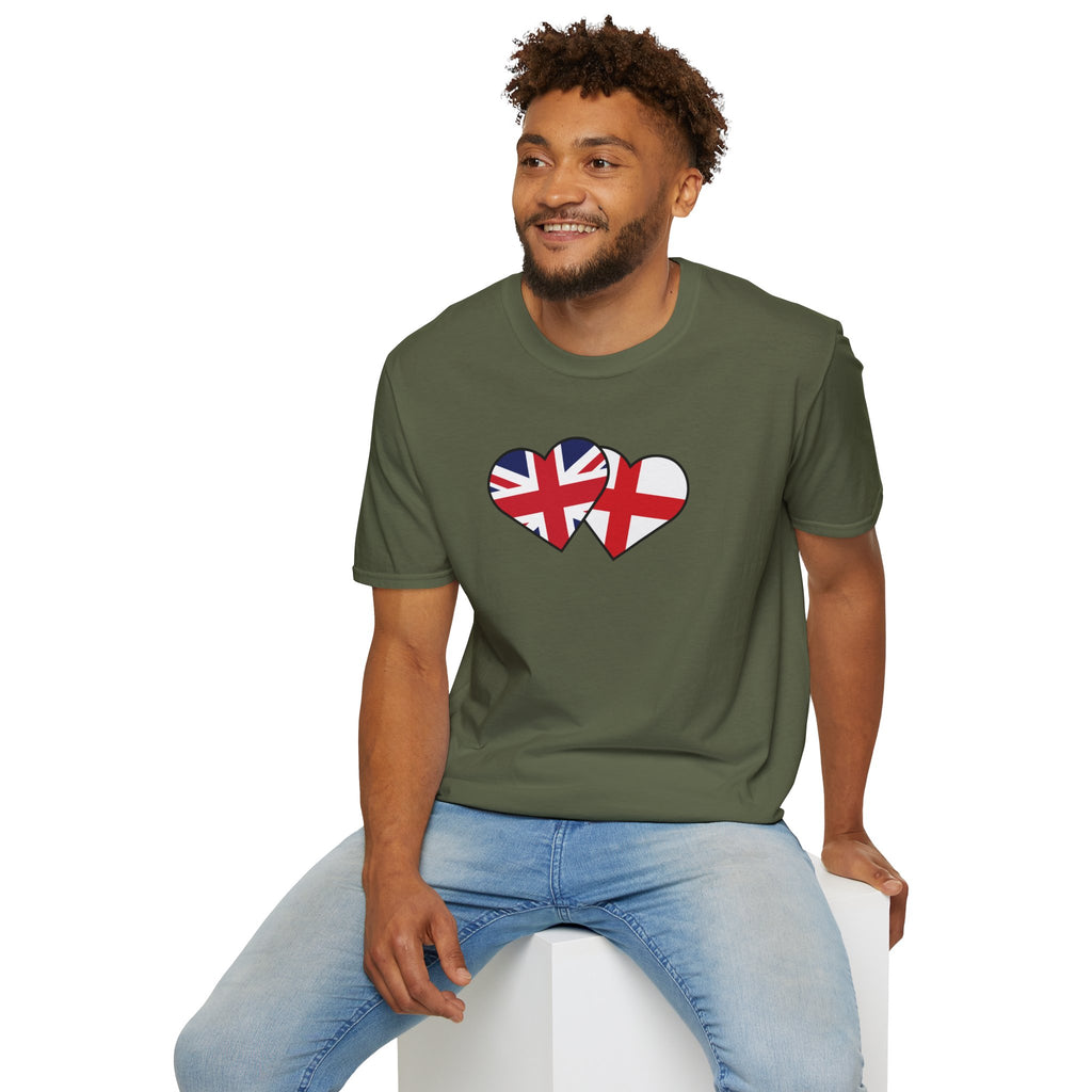 Union Jack & England Heart Flag T-Shirt — British Patriotic Tee