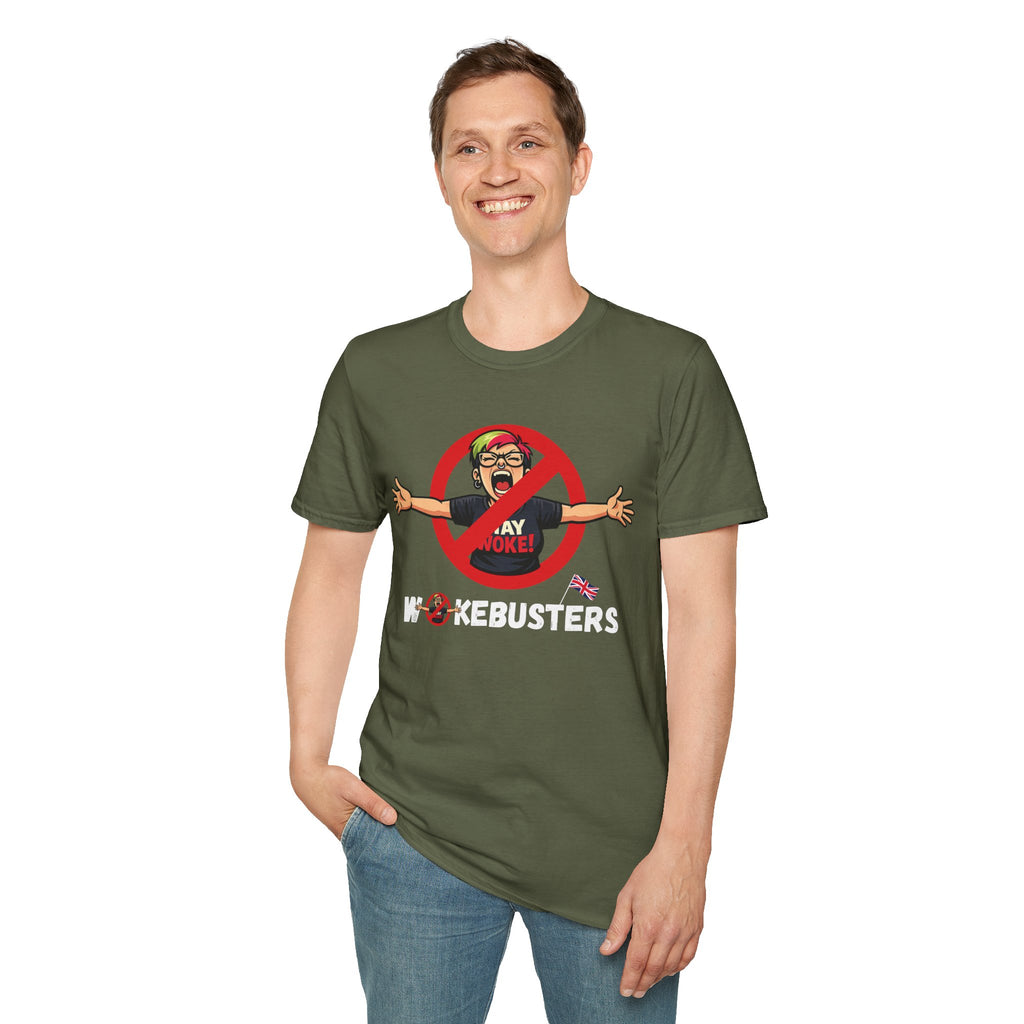Wokebusters British Patriotic T-Shirt — Satirical Political Cartoon Tee