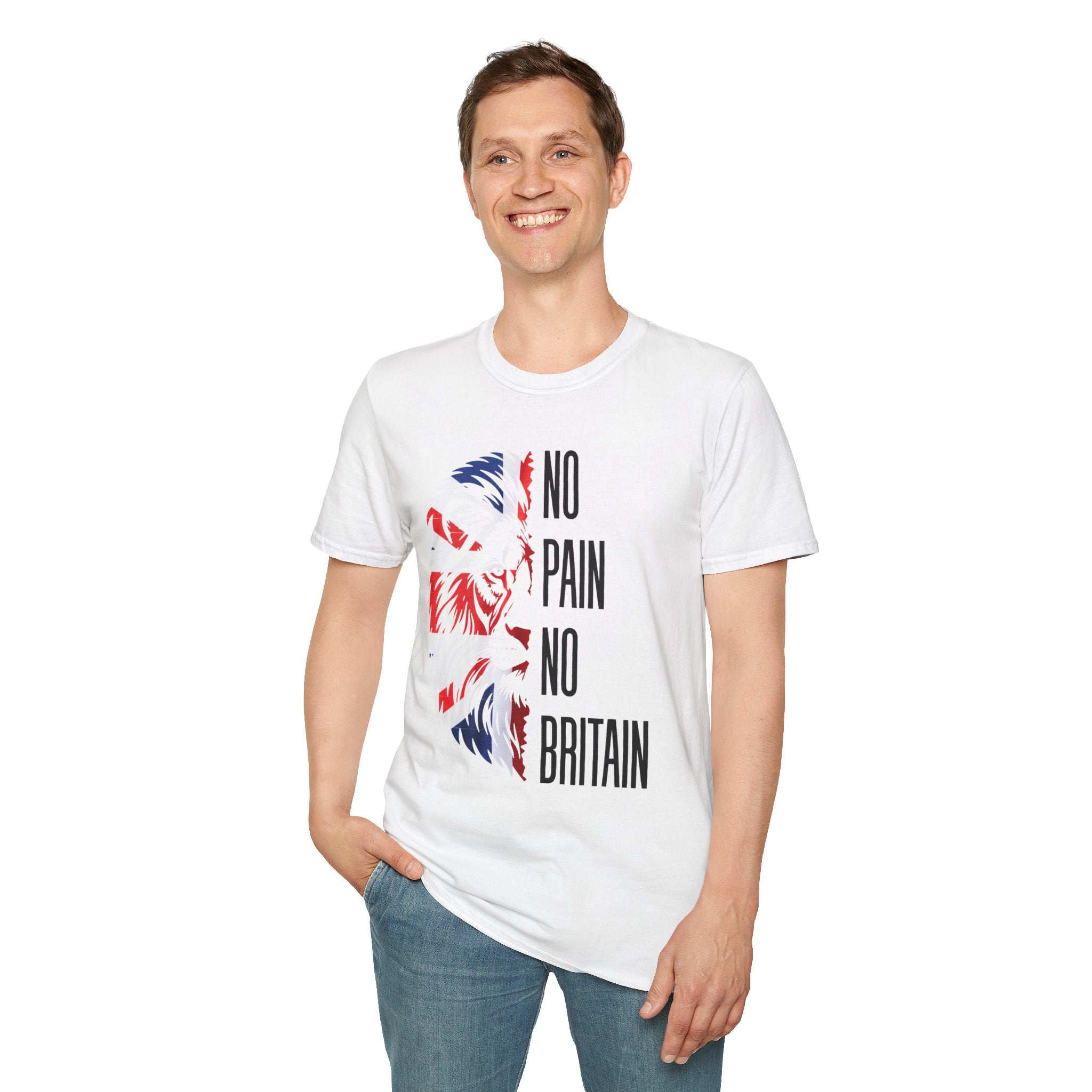 T-Shirt — "No Pain No Britain" Patriotic Lion Graphic