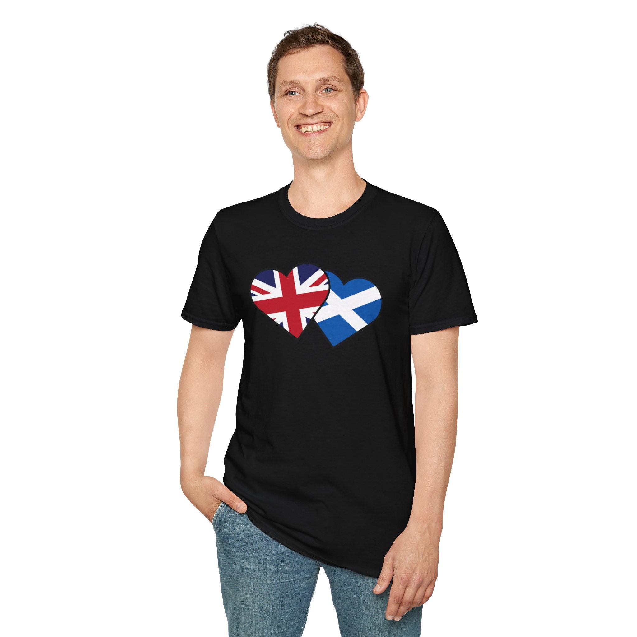 Union Jack & Scottish Flag Heart T-Shirt — British Patriotic Tee