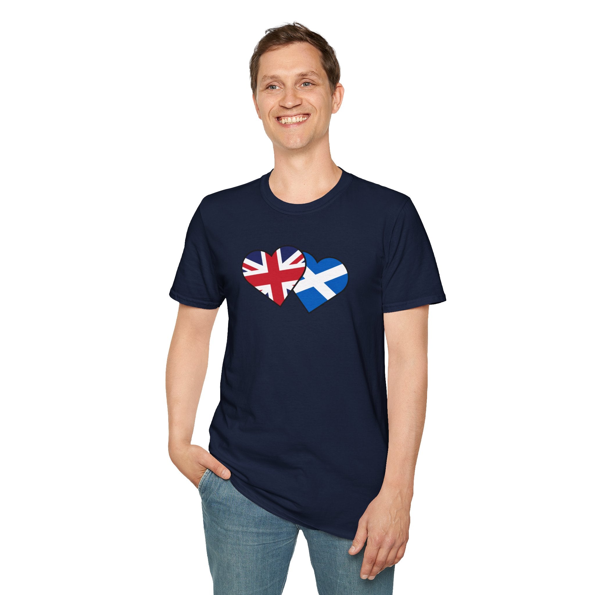 Union Jack & Scottish Flag Heart T-Shirt — British Patriotic Tee