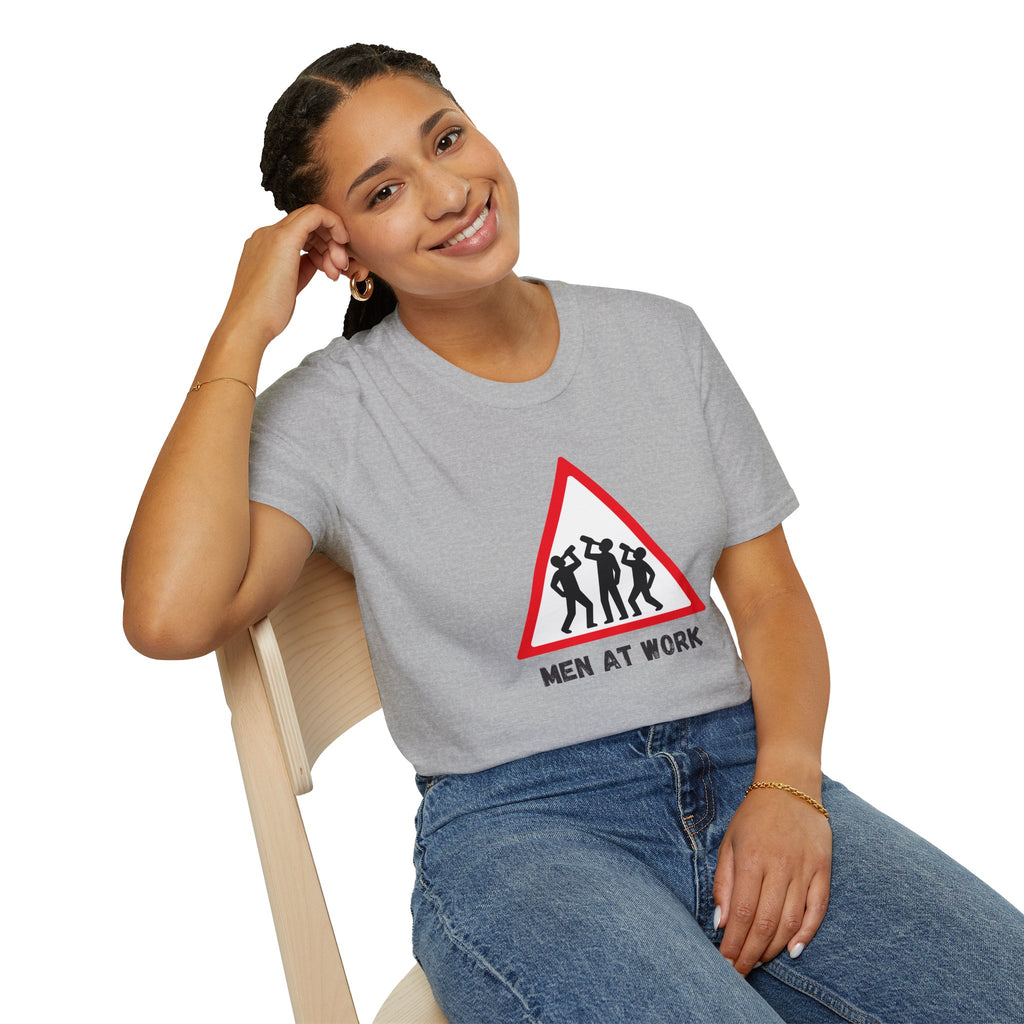 Men at Work Triangle Sign T-Shirt — Funny Beer Drinking Crew Tee - Our Colours