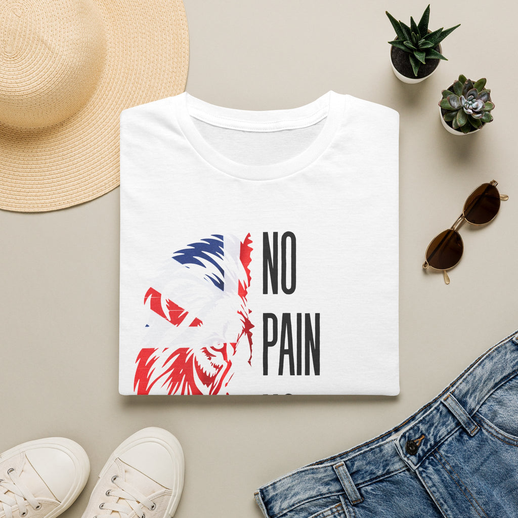 T-Shirt — "No Pain No Britain" Patriotic Lion Graphic