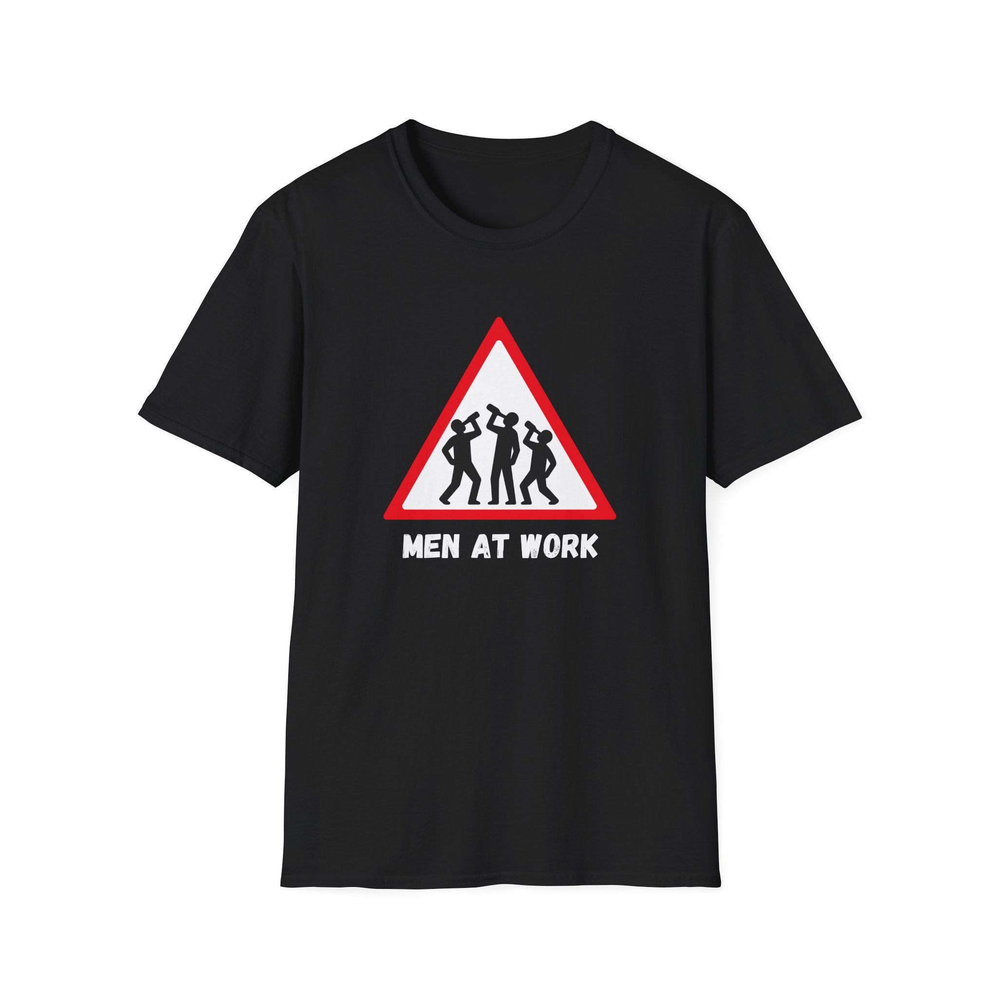 Men at Work Triangle Sign T-Shirt — Funny Beer Drinking Crew Tee