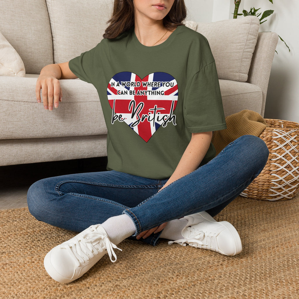 T-Shirt — "In a World Where You Can Be Anything, Be British" Union Jack Heart Tee