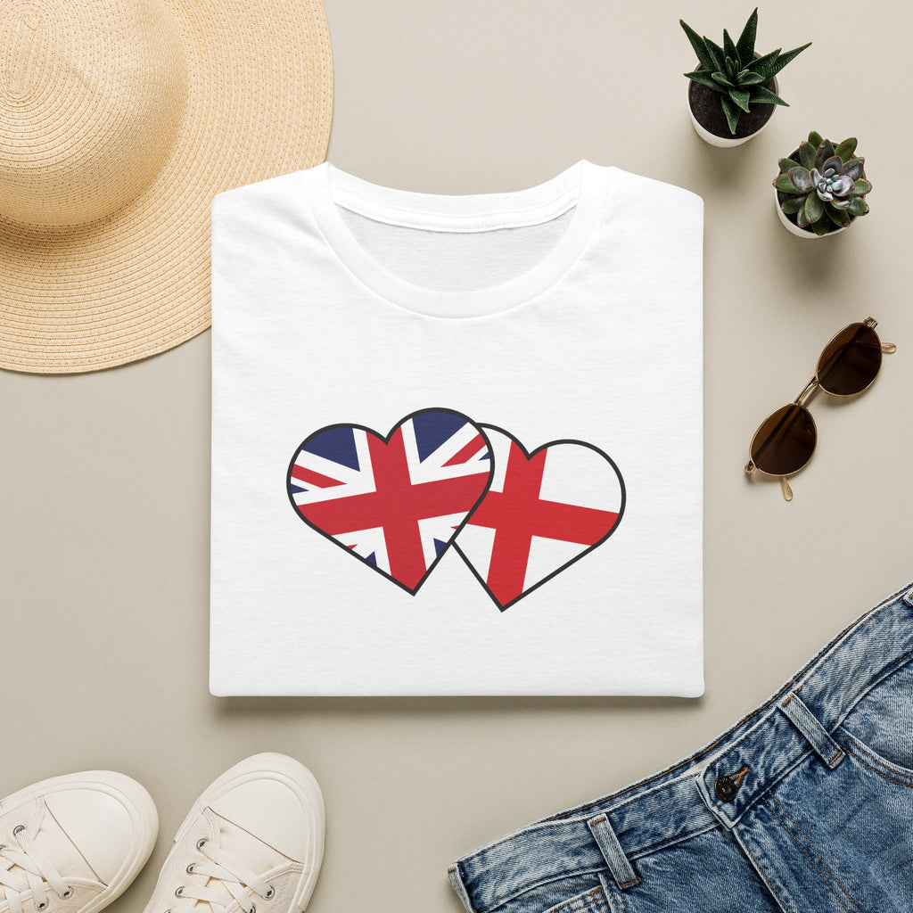 Union Jack & England Heart Flag T-Shirt — British Patriotic Tee