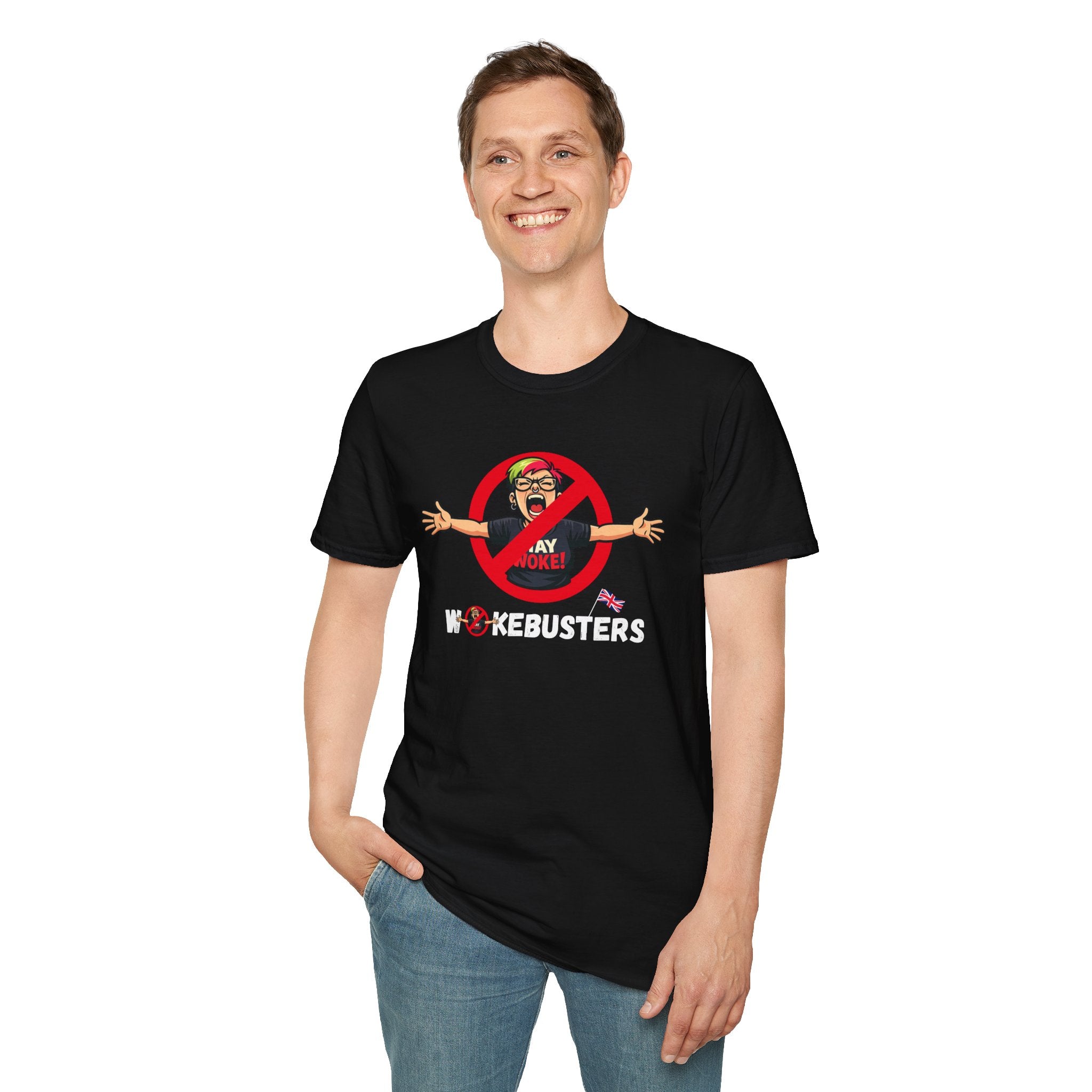 Wokebusters British Patriotic T-Shirt — Satirical Political Cartoon Tee