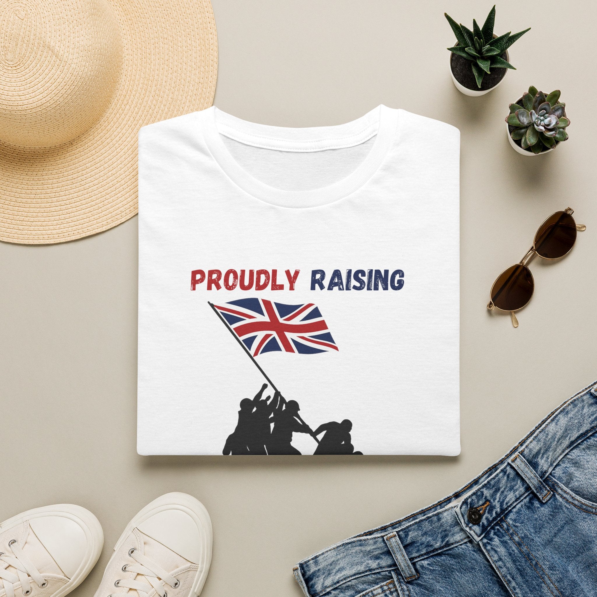 Proudly Raising Our Colours T-Shirt (smaller design) — British Flag Patriotic Tee - Our Colours