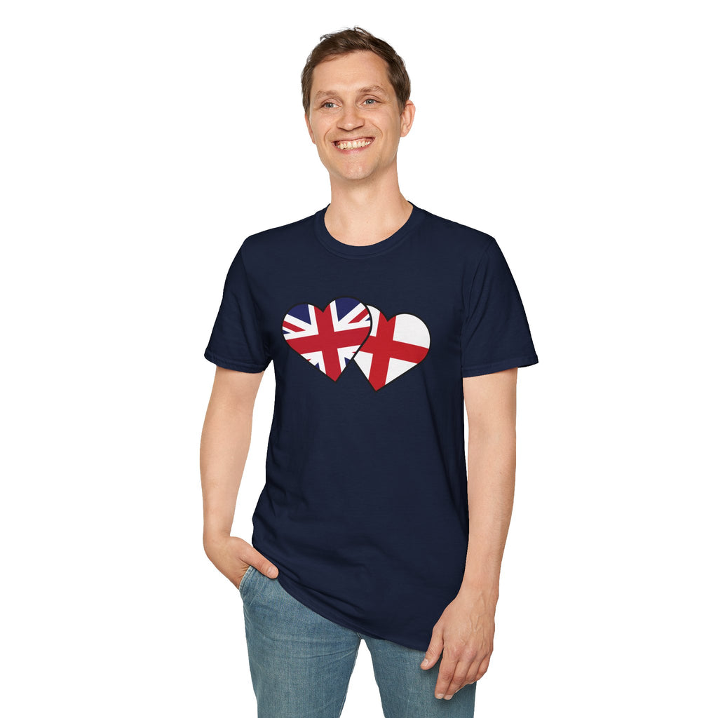 Union Jack & England Heart Flag T-Shirt — British Patriotic Tee