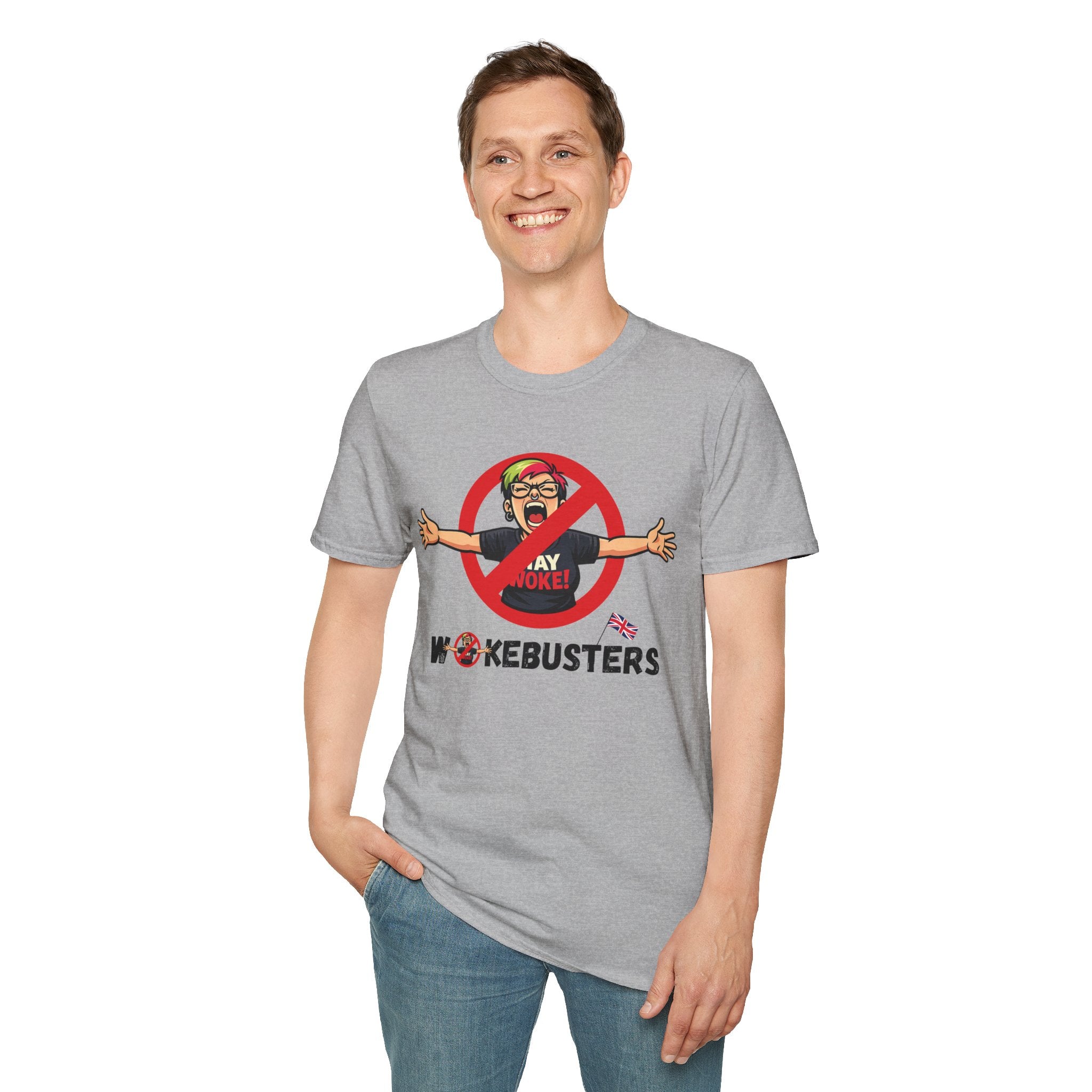 Wokebusters British Patriotic T-Shirt — Satirical Political Cartoon Tee
