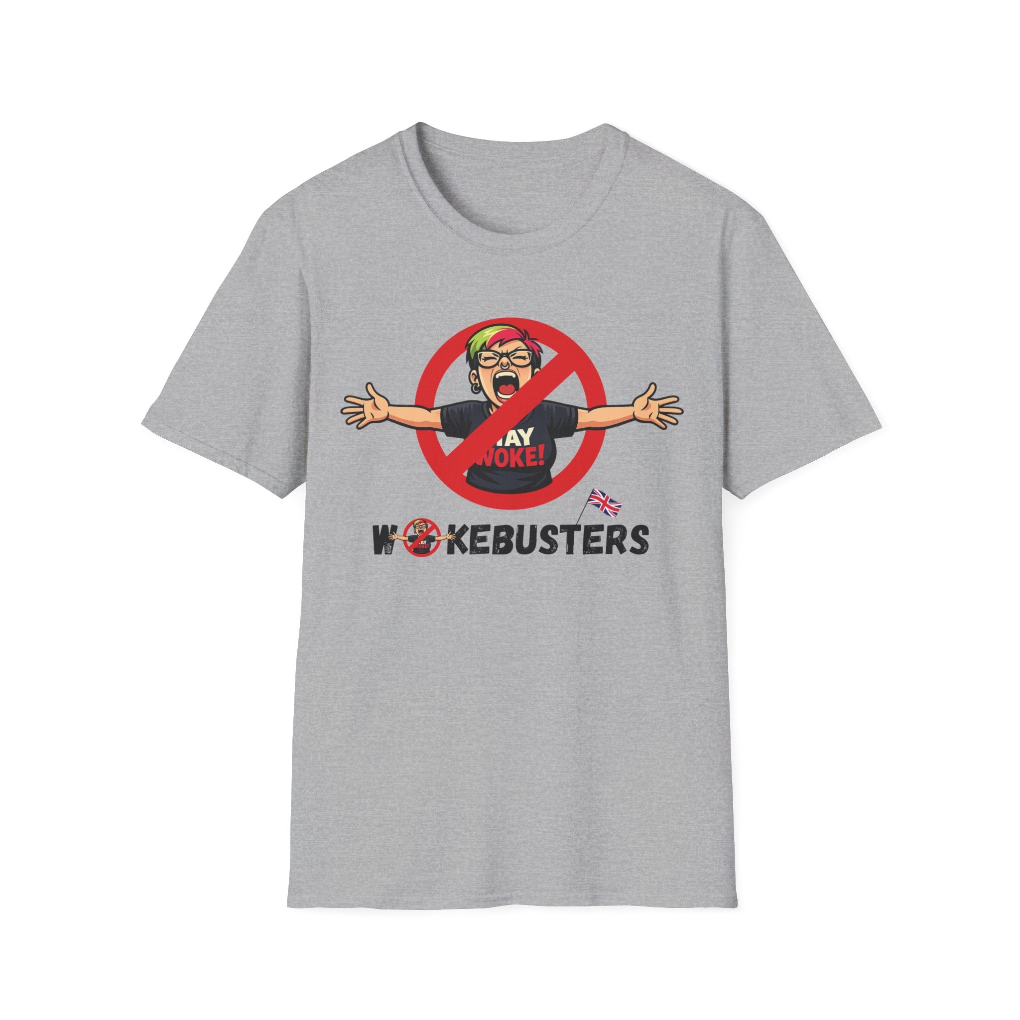 Wokebusters British Patriotic T-Shirt — Satirical Political Cartoon Tee