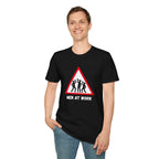 Men at Work Triangle Sign T-Shirt — Funny Beer Drinking Crew Tee - Our Colours