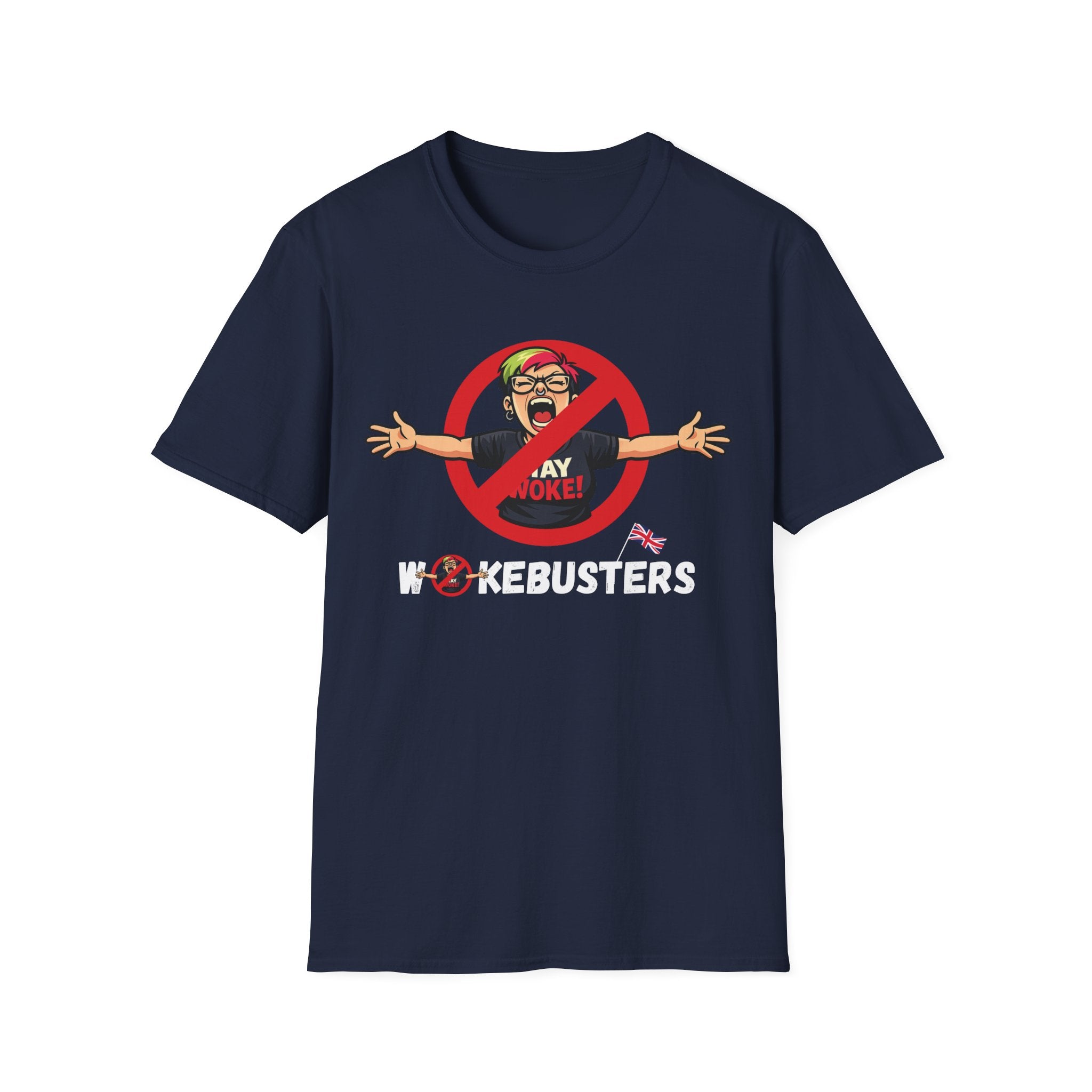 Wokebusters British Patriotic T-Shirt — Satirical Political Cartoon Tee