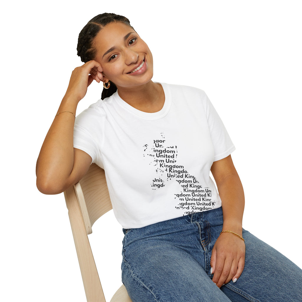 United Kingdom Typography T-Shirt — Minimal British Map Text Design