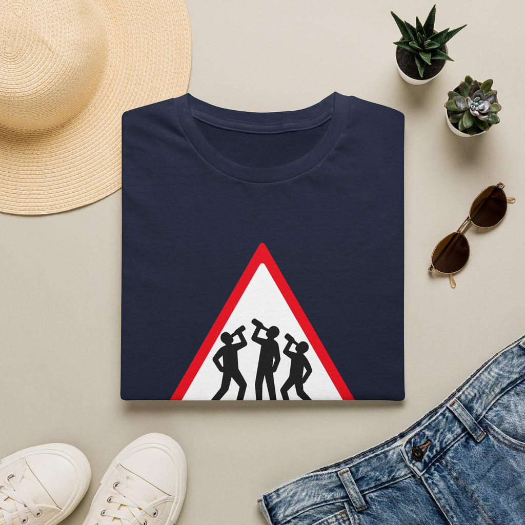 Men at Work Triangle Sign T-Shirt — Funny Beer Drinking Crew Tee - Our Colours