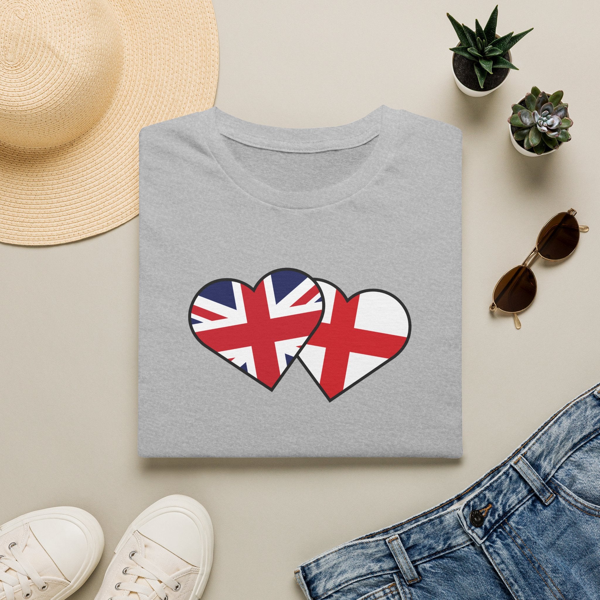 Union Jack & England Heart Flag T-Shirt — British Patriotic Tee