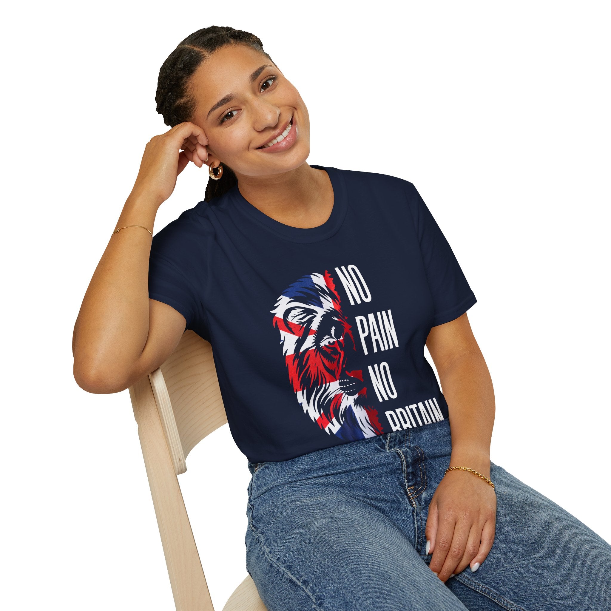 T-Shirt — "No Pain No Britain" Patriotic Lion Graphic