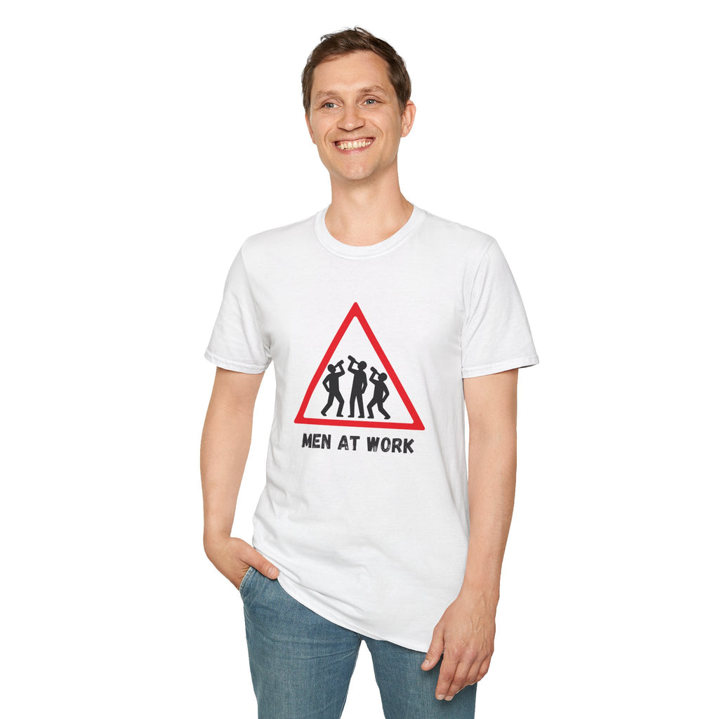 Men at Work Triangle Sign T-Shirt — Funny Beer Drinking Crew Tee - Our Colours