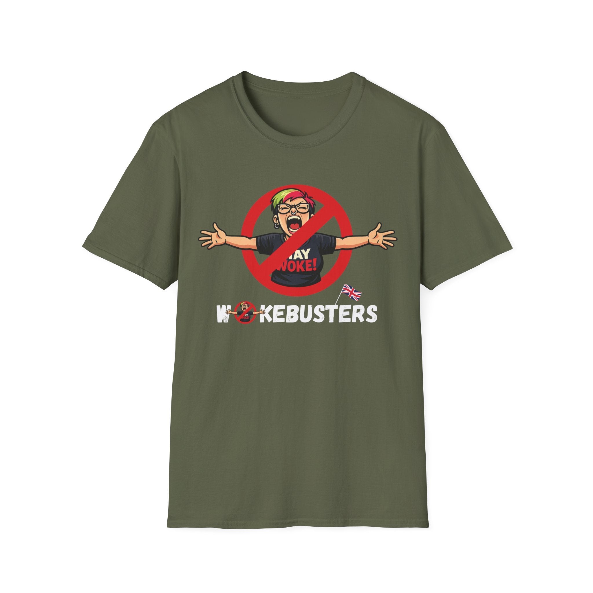 Wokebusters British Patriotic T-Shirt — Satirical Political Cartoon Tee