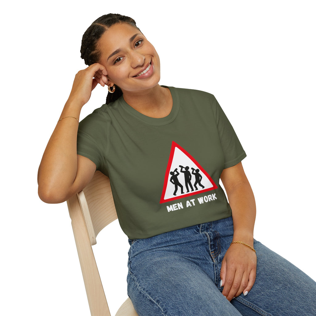 Men at Work Triangle Sign T-Shirt — Funny Beer Drinking Crew Tee - Our Colours