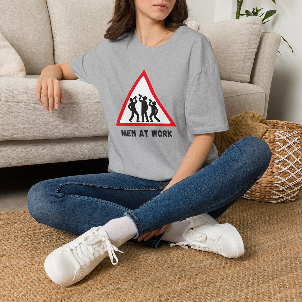 Men at Work Triangle Sign T-Shirt — Funny Beer Drinking Crew Tee - Our Colours