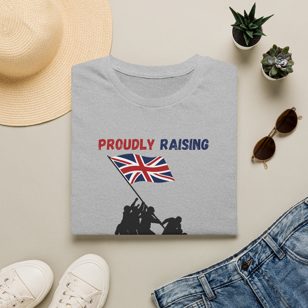 Proudly Raising Our Colours T-Shirt (smaller design) — British Flag Patriotic Tee - Our Colours