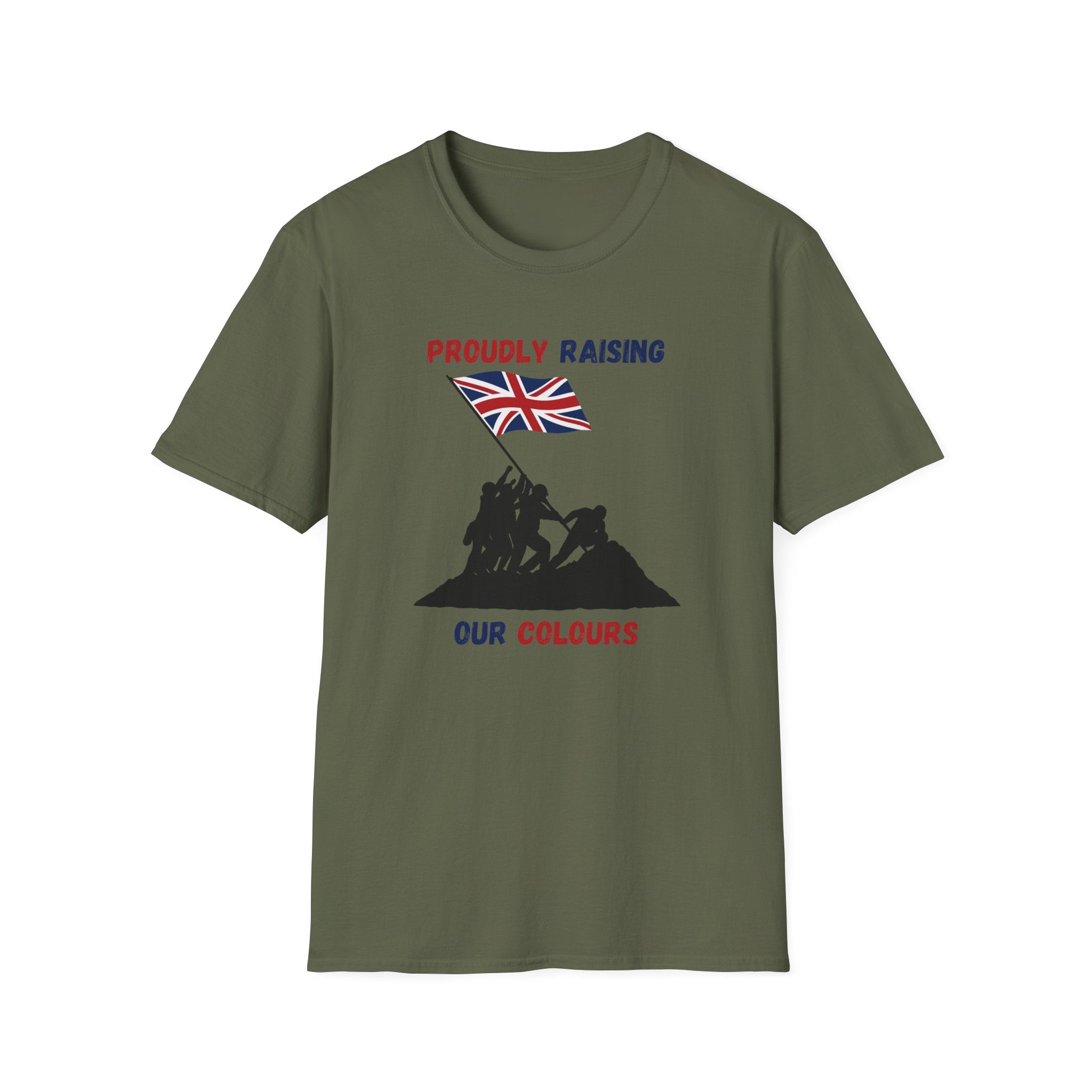 Proudly Raising Our Colours T-Shirt (smaller design) — British Flag Patriotic Tee
