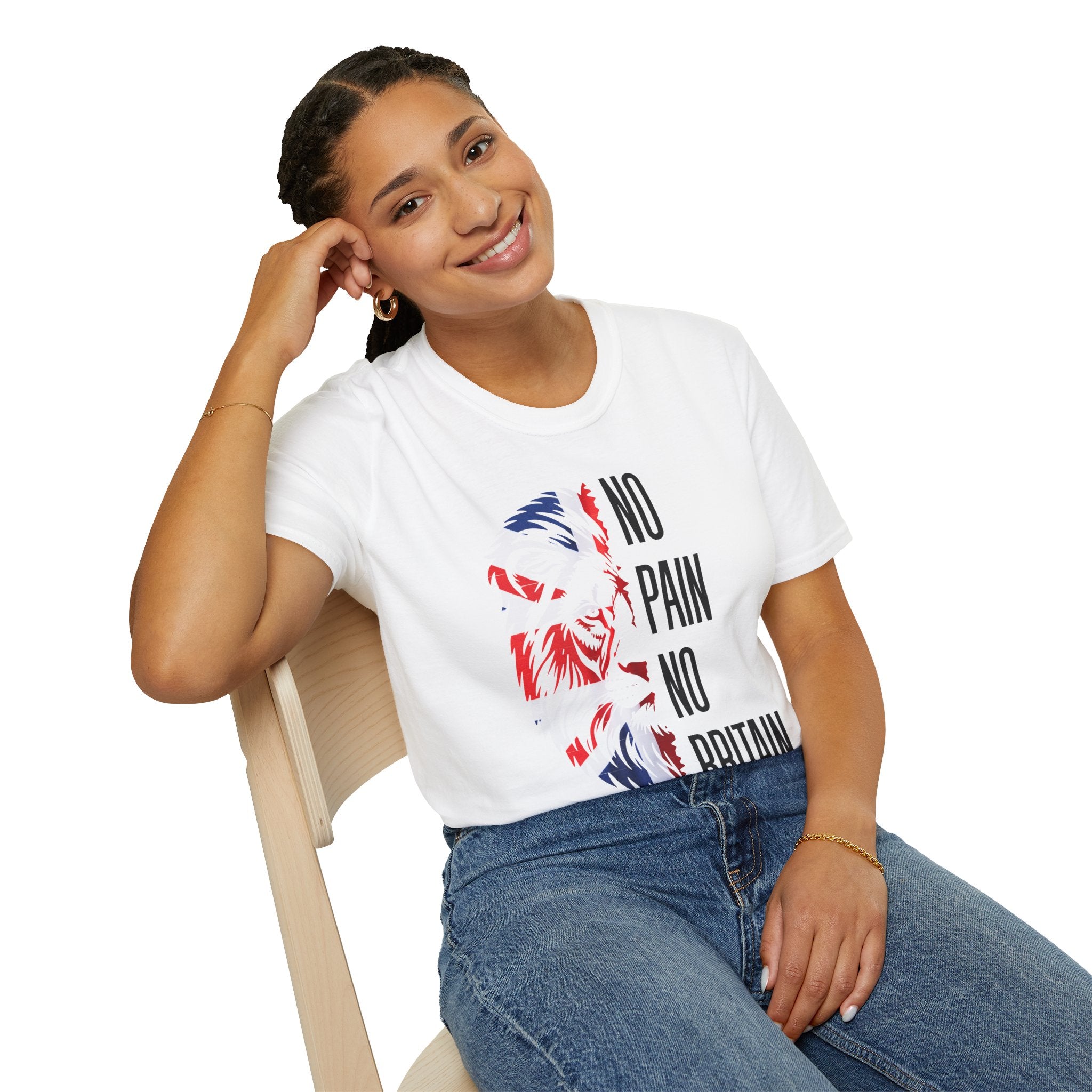 T-Shirt — "No Pain No Britain" Patriotic Lion Graphic