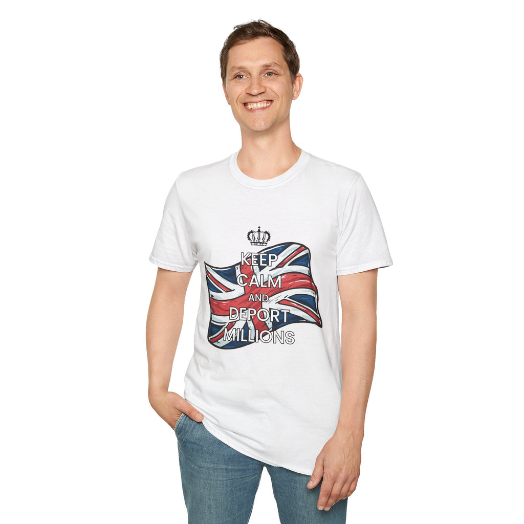 Political T-Shirt — “Keep Calm and Deport Millions” with Union Jack