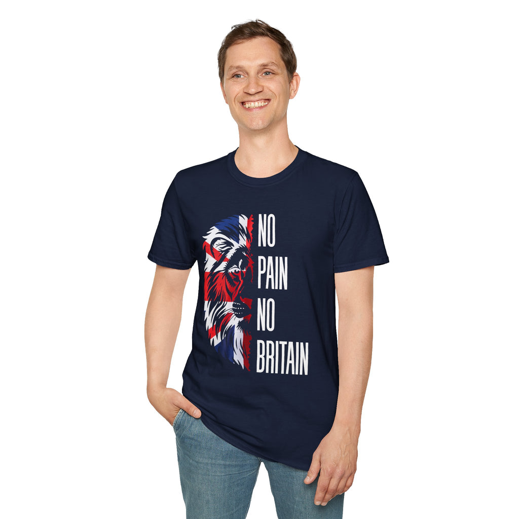 T-Shirt — "No Pain No Britain" Patriotic Lion Graphic