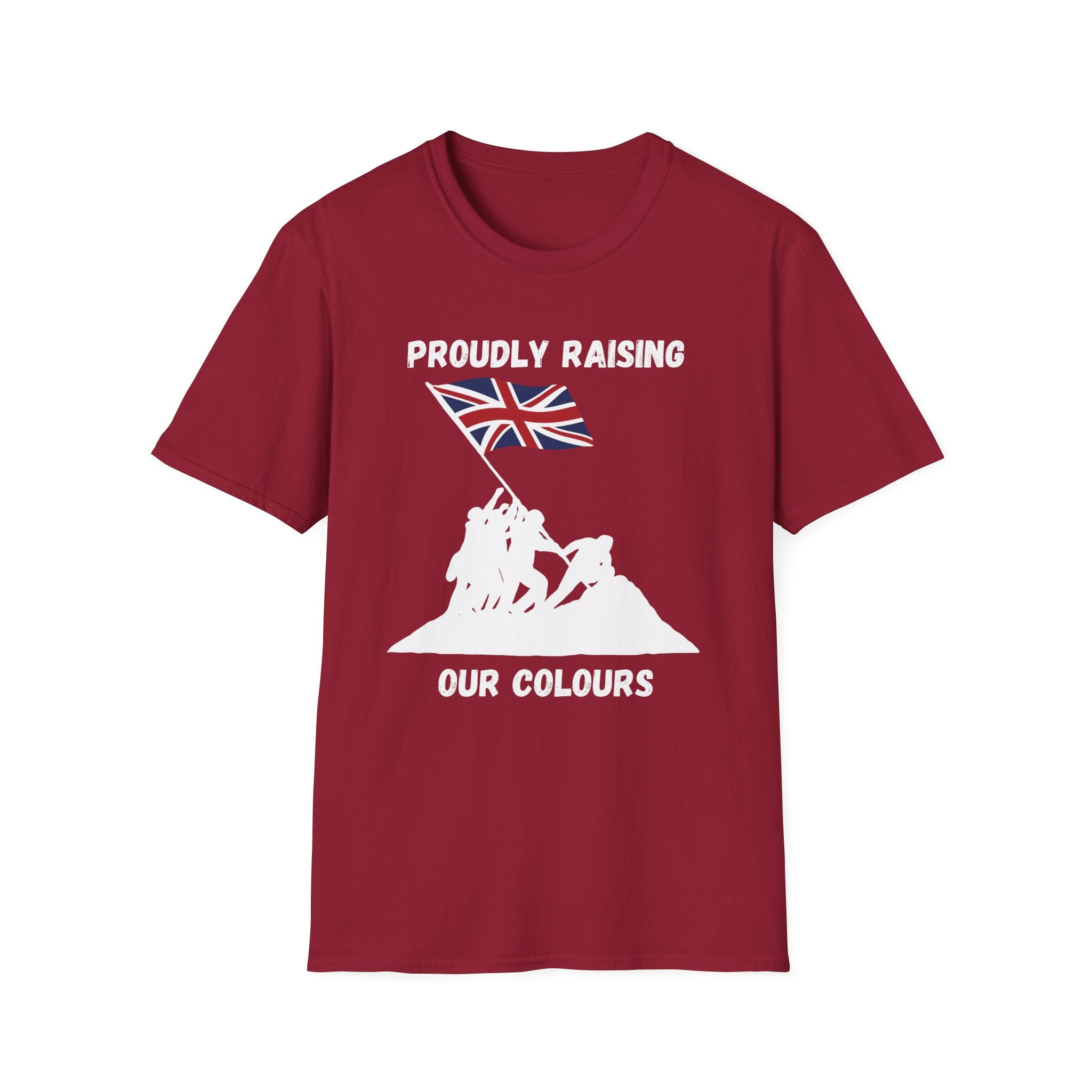 Proudly Raising Our Colours T-Shirt (smaller design) — British Flag Patriotic Tee