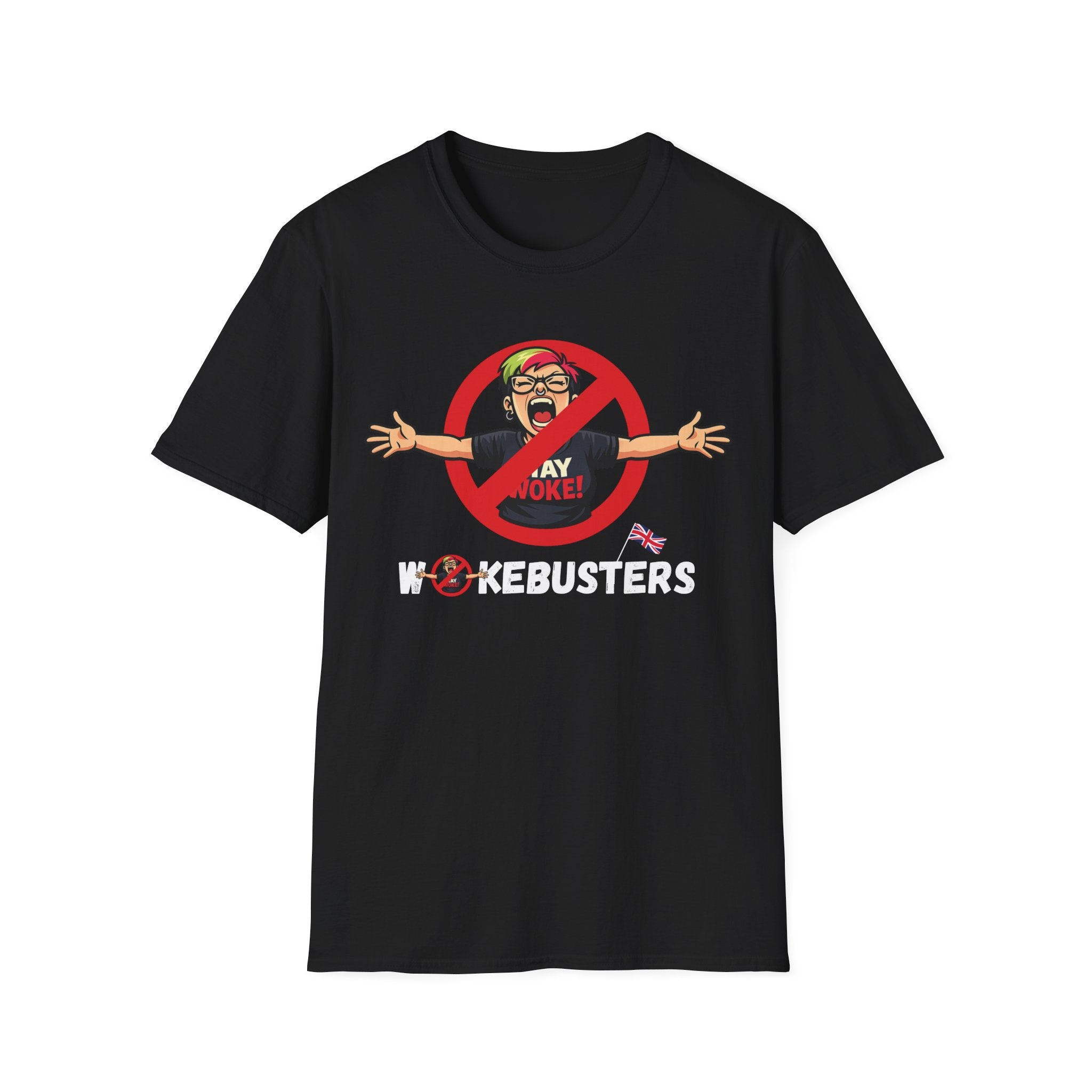 Wokebusters British Patriotic T-Shirt — Satirical Political Cartoon Tee