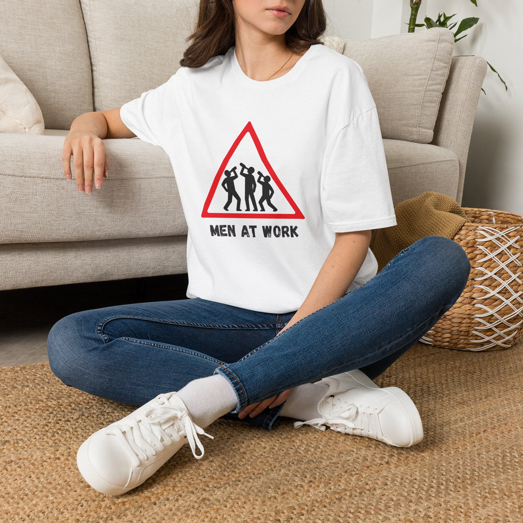 Men at Work Triangle Sign T-Shirt — Funny Beer Drinking Crew Tee - Our Colours