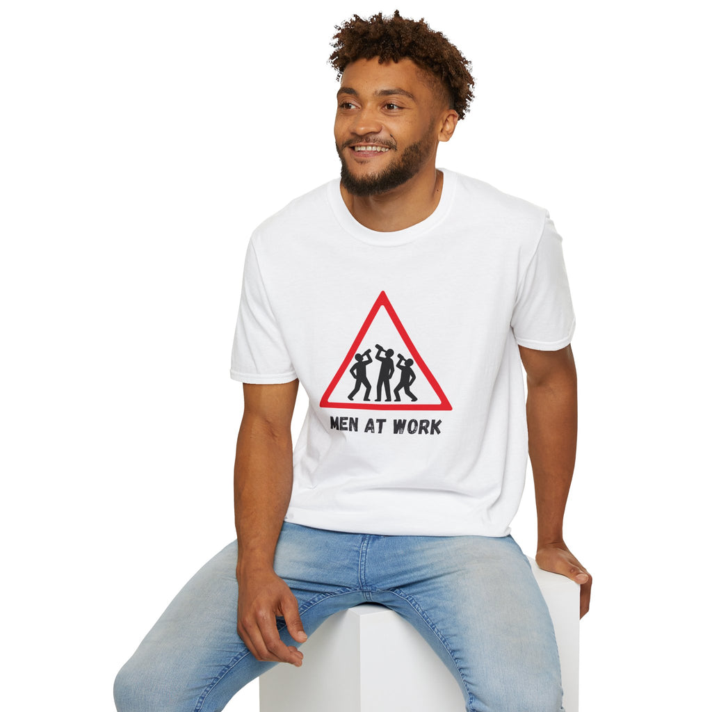 Men at Work Triangle Sign T-Shirt — Funny Beer Drinking Crew Tee - Our Colours