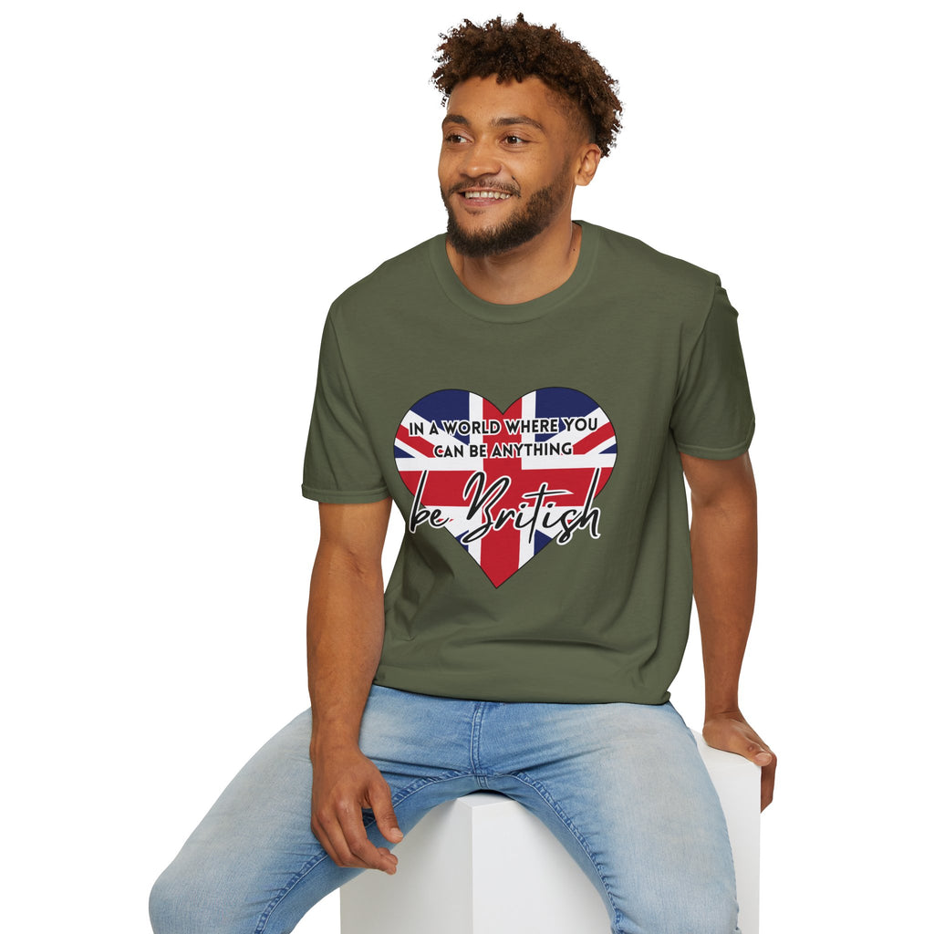 T-Shirt — "In a World Where You Can Be Anything, Be British" Union Jack Heart Tee