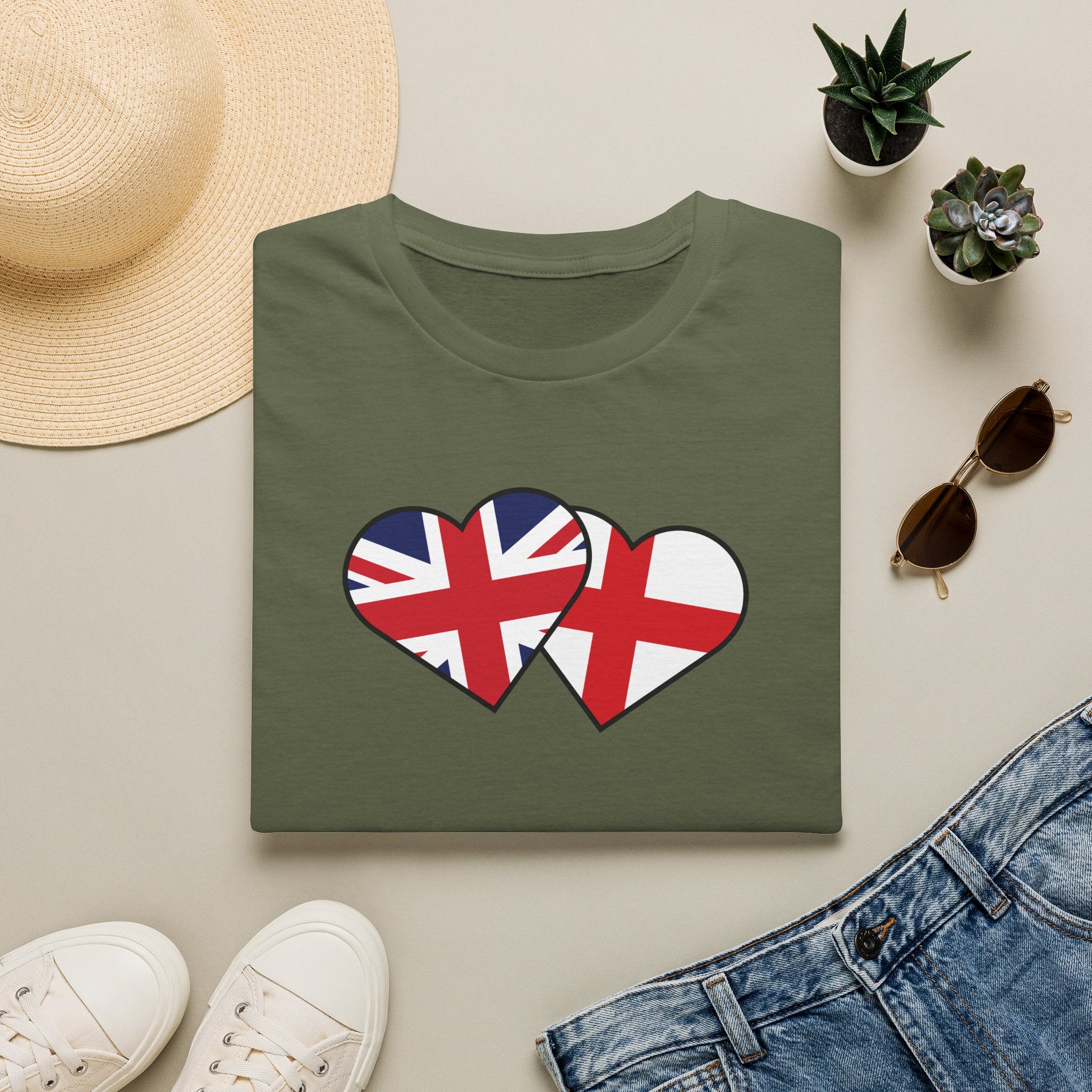 Union Jack & England Heart Flag T-Shirt — British Patriotic Tee