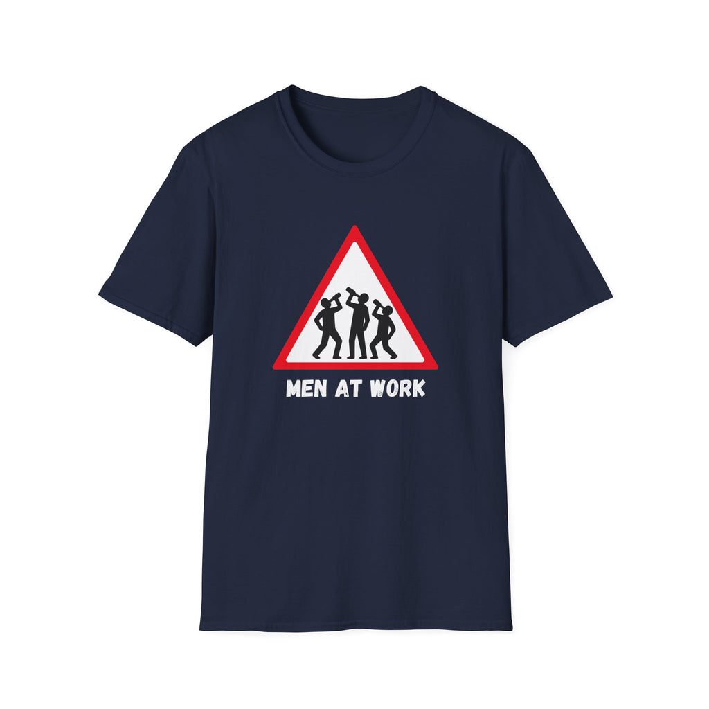 Men at Work Triangle Sign T-Shirt — Funny Beer Drinking Crew Tee - Our Colours