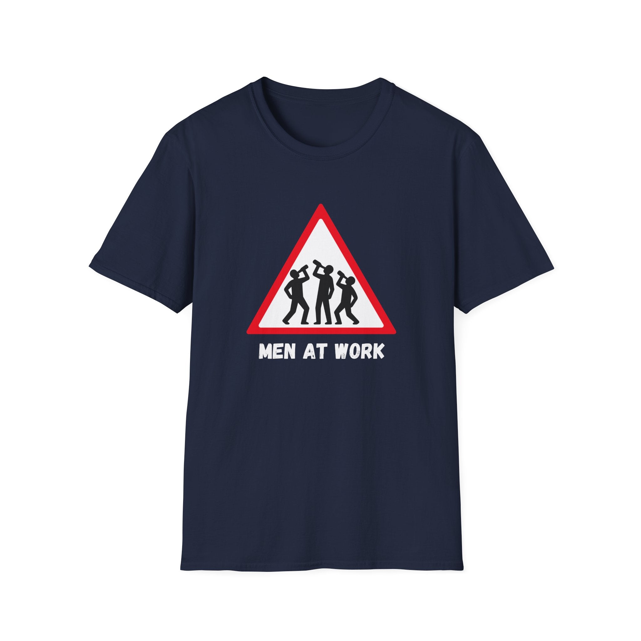 Men at Work Triangle Sign T-Shirt — Funny Beer Drinking Crew Tee
