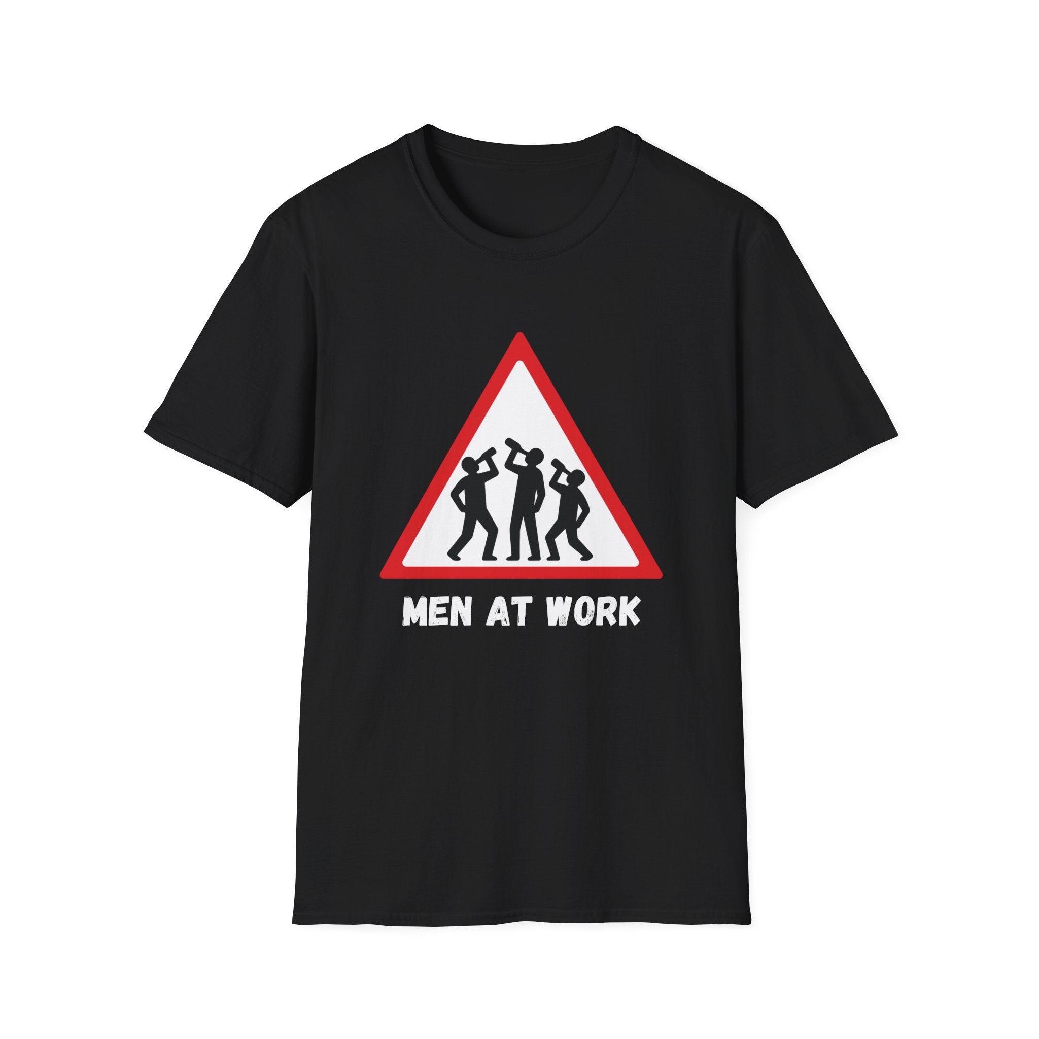Men at Work Triangle Sign T-Shirt — Funny Beer Drinking Crew Tee