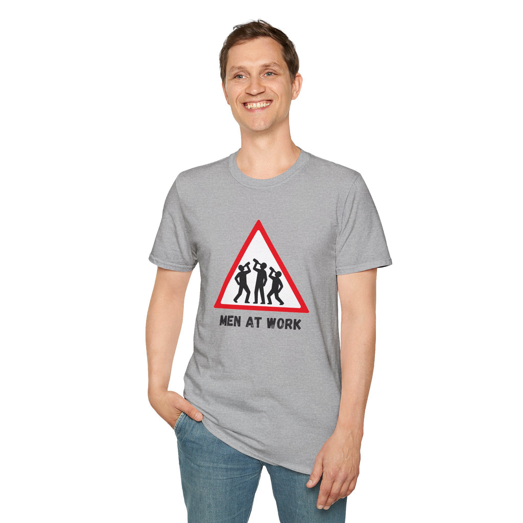 Men at Work Triangle Sign T-Shirt — Funny Beer Drinking Crew Tee - Our Colours