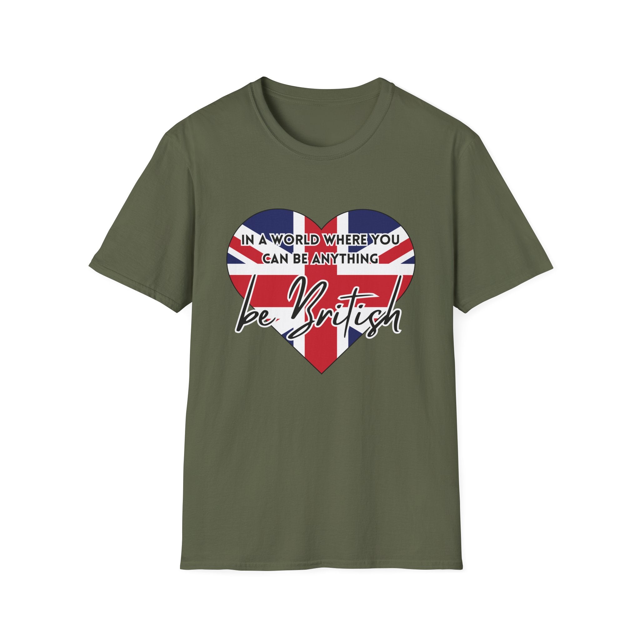 T-Shirt — "In a World Where You Can Be Anything, Be British" Union Jack Heart Tee