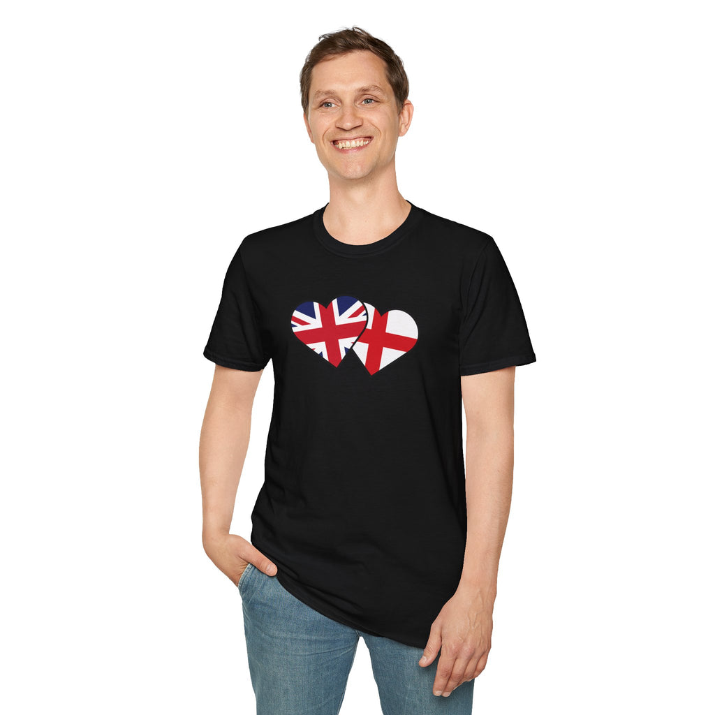 Union Jack & England Heart Flag T-Shirt — British Patriotic Tee