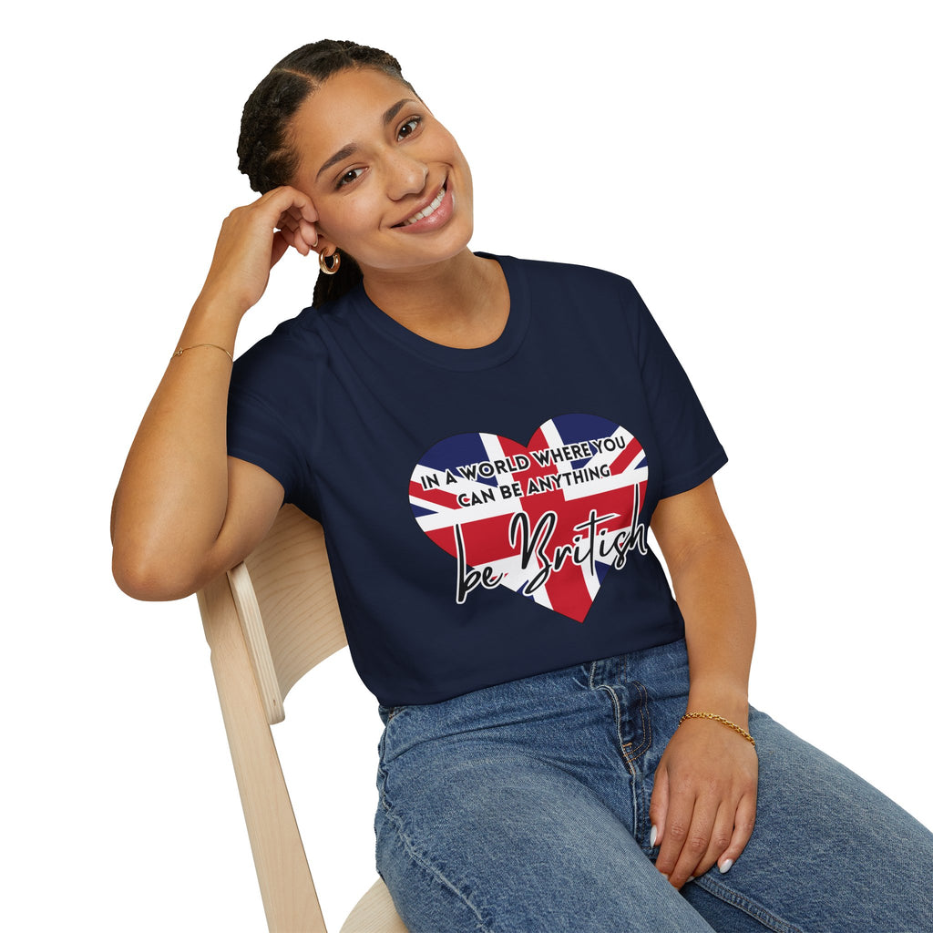 T-Shirt — "In a World Where You Can Be Anything, Be British" Union Jack Heart Tee